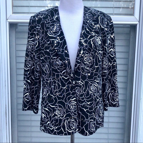 Alex Evenings Jackets & Blazers - Alex Evenings Black Silver Sequined Evening Jacket size L